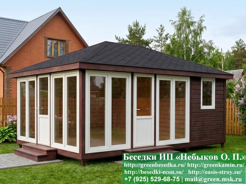Закрытая Беседка С Хозблоком, Панорамными Окнами - Фото № 13